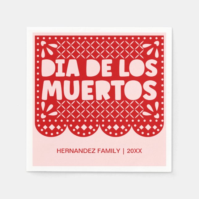 Personalized Pink & Red Dia de los Muertos Napkins (Front)