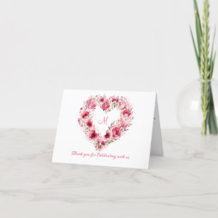 Personalized Pink Red Floral Heart Wedding Thank You Card