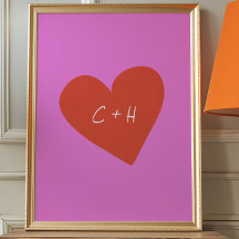 Personalized Pink Red Heart Love Couples Initials