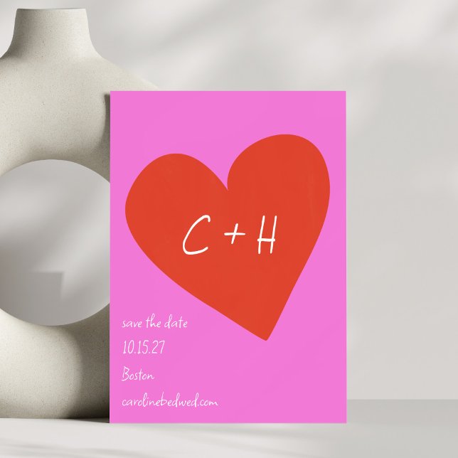 Personalized Pink Red Heart Love Couples Initials Save The Date (Creator Uploaded)