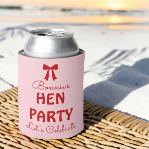 Personalized Pink & Red Hen Party Weekend Can Cooler