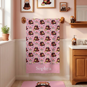 Personalized Pink Red Panda Kids Beach Towel