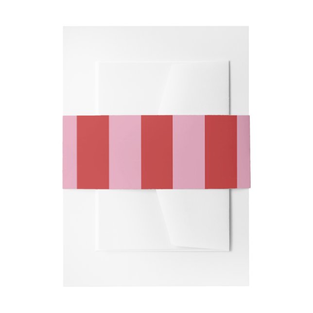 Personalized Pink & Red Striped Wedding Envelope Invitation Belly Band (Front Example)