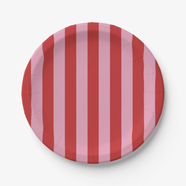 Personalized Pink & Red Striped Wedding Plate (Front)