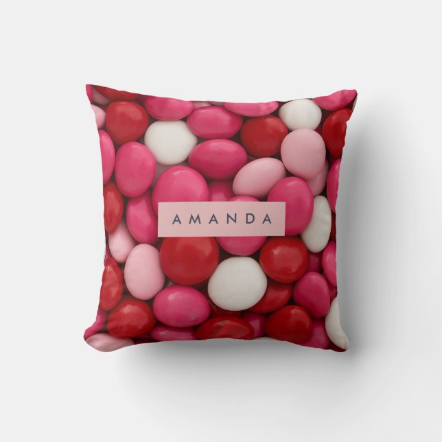 Personalized Pink Red & White Candy  Throw Pillow (Front)