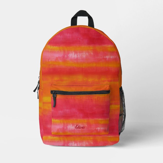 Personalized Pink Red Yellow Abstract  Printed Backpack (Front)