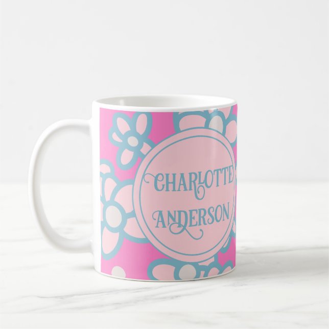 Personalized Pink Retro Flower Coffee Mug (Left)