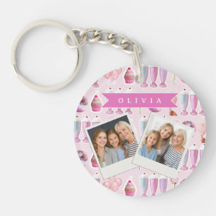 Personalized Pink Retro Milkshake Cute Coquette Keychain