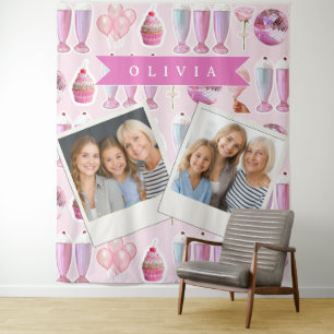 Personalized Pink Retro Milkshake Cute Coquette Tapestry