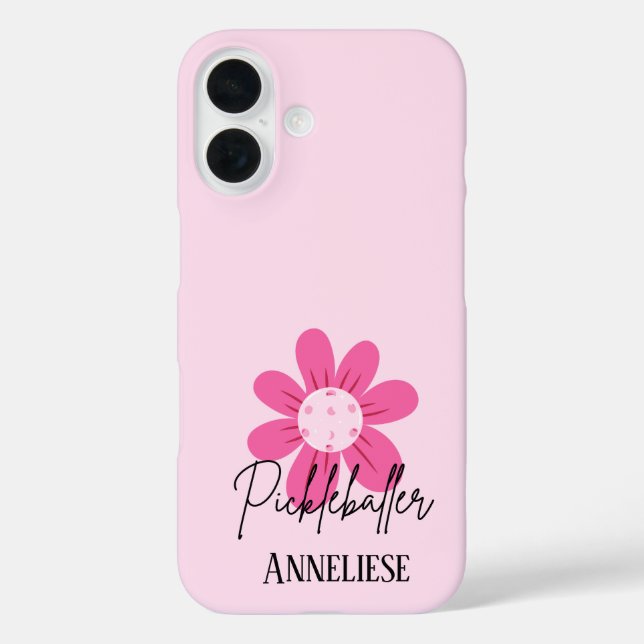 Personalized Pink Retro Pickleball Flower Case-Mate iPhone Case (Back)