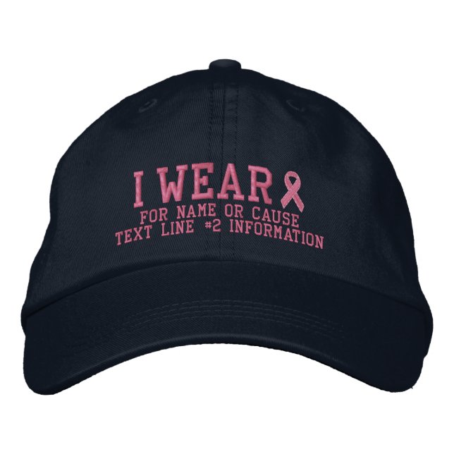 Personalized Pink Ribbon Awareness Embroidery Embroidered Hat (Front)