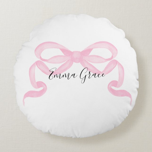 Personalized Pink Ribbon Round Pillow (Front)