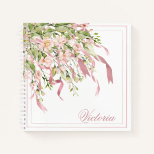Personalized Pink Ribbons Greenery Elegant Name Notebook