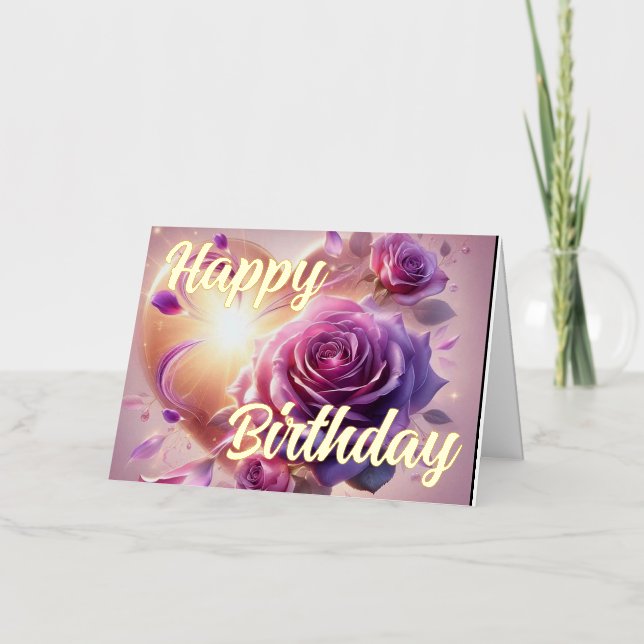 Personalized Pink Rose Elegant Birthday Wish Foil Greeting Card (Front)
