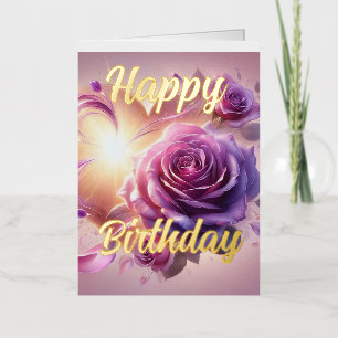 Personalized Pink Rose Elegant Birthday Wish Foil Greeting Card