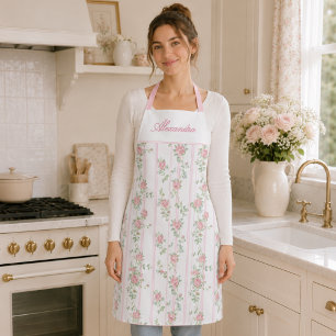 Personalized Pink Rose Floral Apron