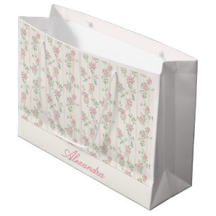 Personalized Pink Rose Floral Gift Bag
