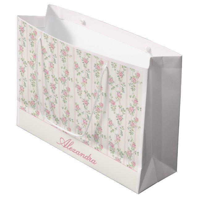 Personalized Pink Rose Floral Gift Bag (Front Angled)
