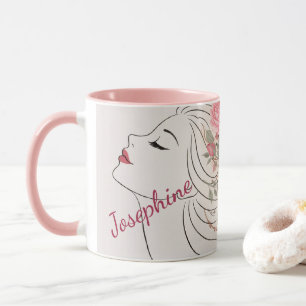 Personalized Pink Rose Floral Hair Woman Elegant Mug