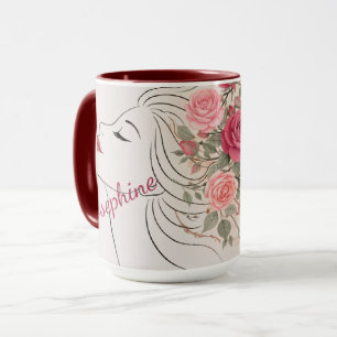 Personalized Pink Rose Floral Hair Woman Elegant Mug