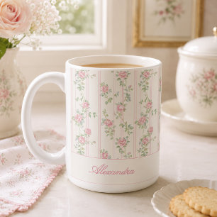 Personalized Pink Rose Floral Monogram Mug