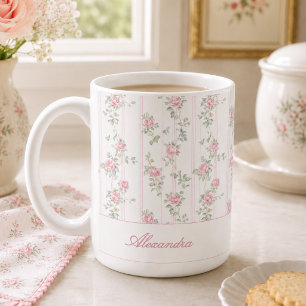 Personalized Pink Rose Floral Monogram Mug