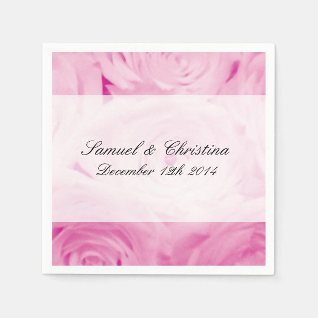 Personalized pink rose flowers wedding napkins (Front)