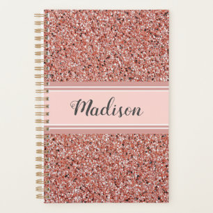 Personalized Pink Rose Gold Glitter Monogram Planner