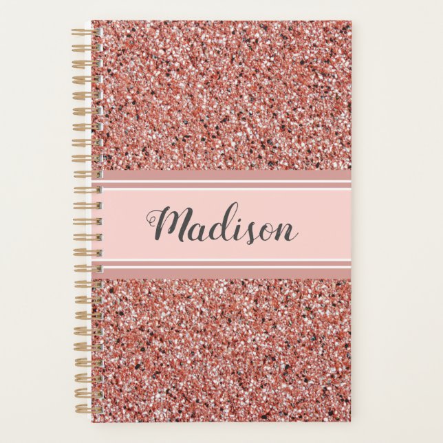 Personalized Pink Rose Gold Glitter Monogram Planner (Front)