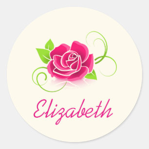 Personalized Pink Rose Illustration Classic Round Sticker