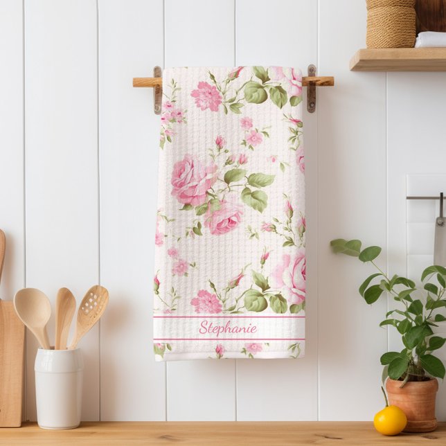 Personalized Pink Rose  Kitchen Towel (Creator Uploaded)
