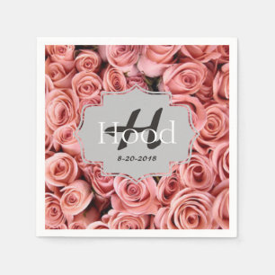 Personalized Pink Rose Monogram Event Napkins