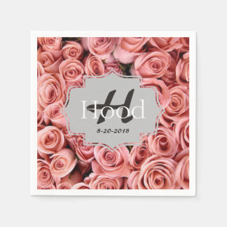 Personalized Pink Rose Monogram Event Napkins