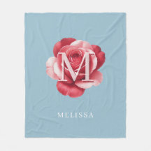 Personalized Pink Rose Monogram Name Soft Blue
