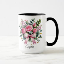 Personalized Pink Rose Name Mug Elegant Gift