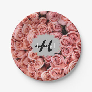 Personalized Pink Rose Paper Plates