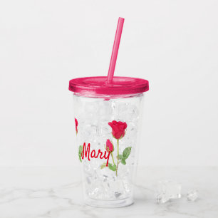 Personalized pink rose pink acrylic tumbler