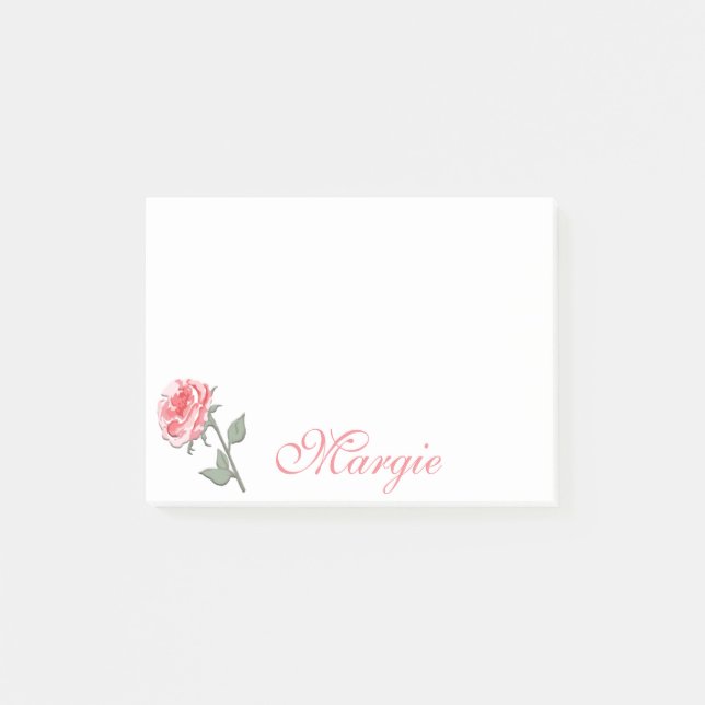 Personalized Pink Rose Post-it Notes (Front)