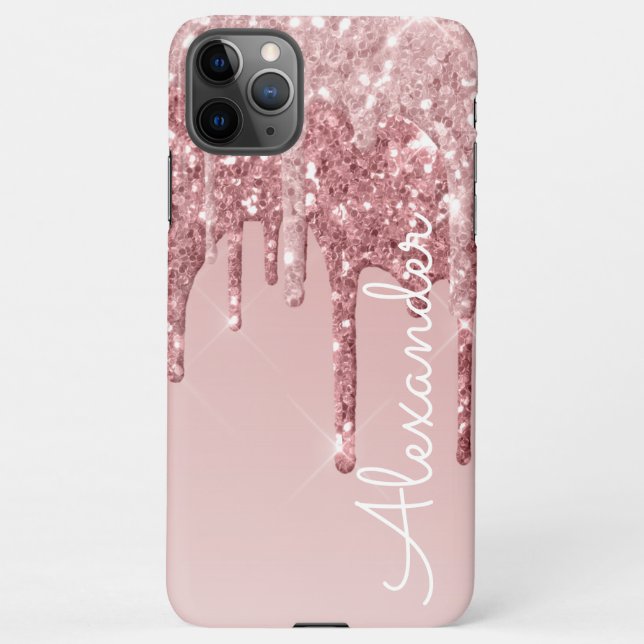 Personalized Pink Rosegold Dripping Glitter BUDGET iPhone Case (Back)