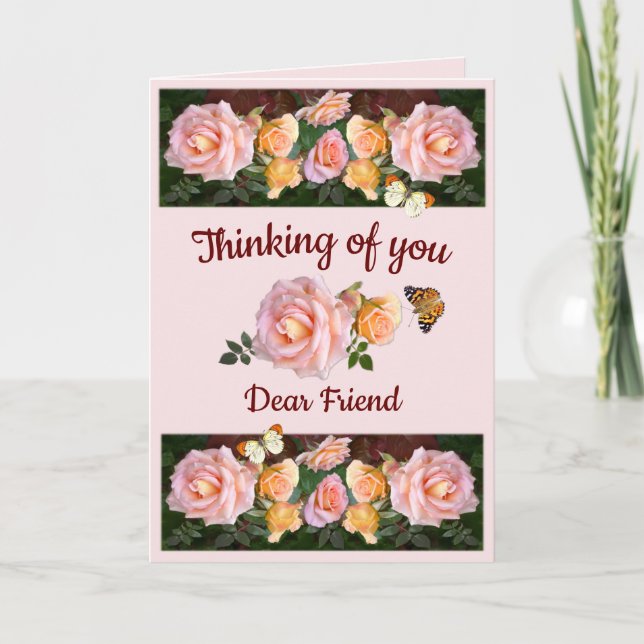 Personalized Pink Roses Christian Friend Holiday Card (Front)