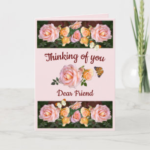 Personalized Pink Roses Christian Friend Holiday Card