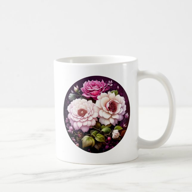 Personalized Pink Roses Floral  Coffee Mug (Right)