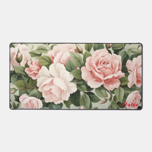 Personalized Pink Roses Floral Desk Mat
