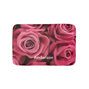 Personalized Pink Roses girly Bath Mat
