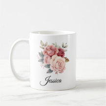 Personalized Pink Roses Mug – Custom Name Floral D