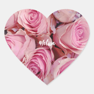 Personalized pink roses romantic floral  heart sticker