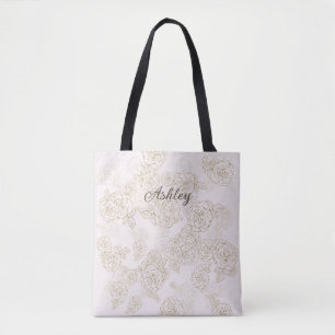 Personalized Pink Roses Shoulder Tote