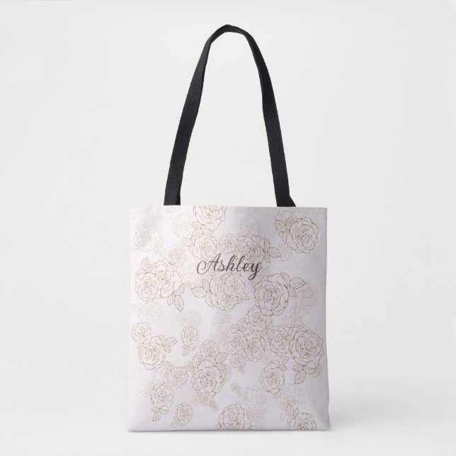 Personalized Pink Roses Shoulder Tote (Front)