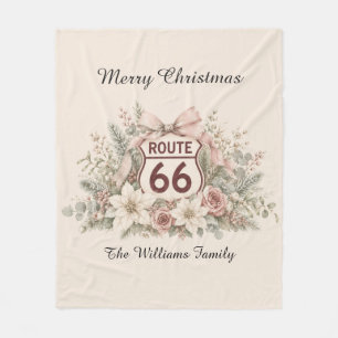 Personalized Pink Route 66 Christmas Family Fleece Blanket