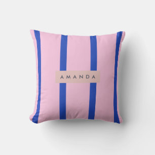 Personalized Pink & Royal Blue Stripe Design Throw Pillow